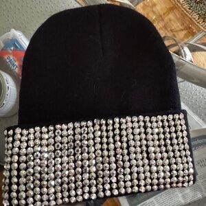 Black Beanie with Rhinestone Detailing